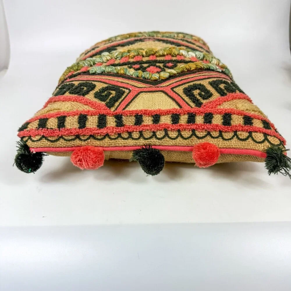 Justina Blakeney X Loloi Peyote Rectangular Jute Throw Pillow Pom Poms Geometric